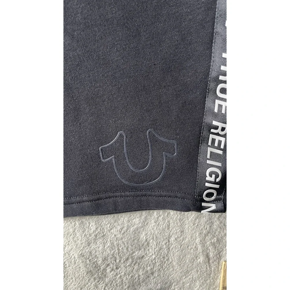 True Religion Silicone Tape Men's 3XL Black Fleece Sweat Shorts NWT. 10 Inseam